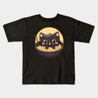 Ramen noodles and black cat Kids T-Shirt